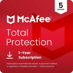 McAfee Total Protection 5-Device | AntiVirus Software 2026 for Windows PC & Mac, AI Scam Detection, VPN, Password Manager, Identity Monitoring | 1-Year Subscription with Auto-Renewal